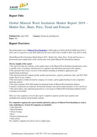Mineral Wool Insulation Market Report 2019