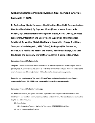 Global Contactless Payment Market Size, Trends & Analysis - Forecasts to 2026