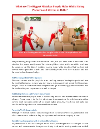 What are The Biggest Mistakes People Make While Hiring Packers and Movers in Delhi?