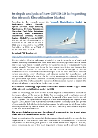 In-depth analysis of how COVID-19 is impacting the Aircraft Electrification Market