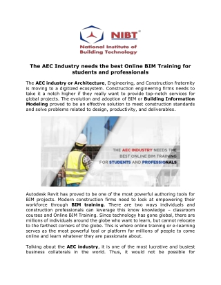 The AEC Industry needs the best Online BIM Training for students and professionals