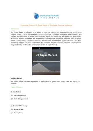 Exhaustive Study on UK Sugar Market by Knowledge Sourcing Intelligence