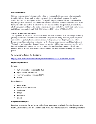 Silicone Elastomers Market Outlook, Trends, Size and Growth to 2025