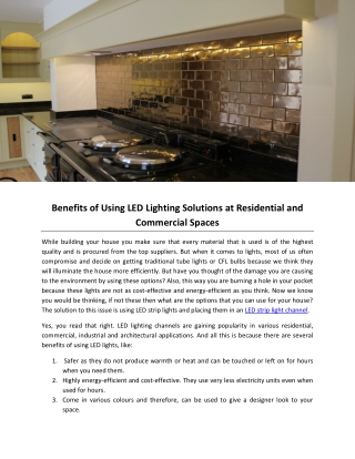 Benefits of Using LED Lighting Solutions at Residential and Commercial Spaces