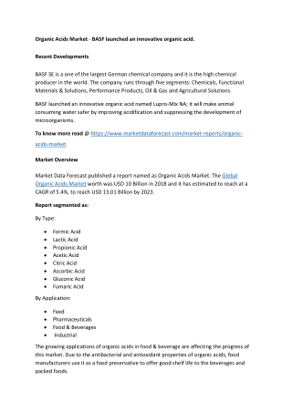 Organic Acids Market Growth and Forecast to 2025
