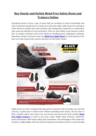 Buy Sturdy and Stylish Metal Free Safety Boots and Trainers Online