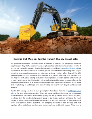 Dutchie Dirt Moving: Buy the Highest Quality Gravel Sales