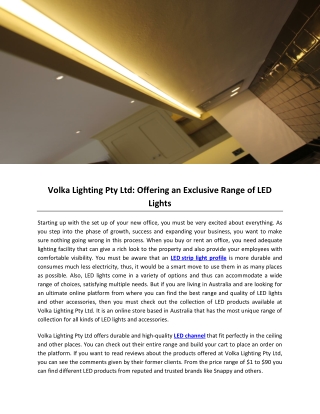 Volka Lighting Pty Ltd: Offering an Exclusive Range of LED Lights