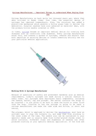 Syringe Manufacturer - Important Things to understand When Buying From One