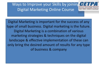 Ways to Improve your skills by joining digital Marketing Online Course