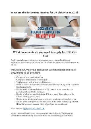 What are the documents required for UK Visit Visa in 2020?