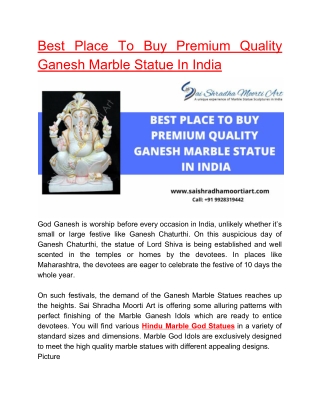 Best Place to buy Premium Quality Ganesh Marble Statue in India