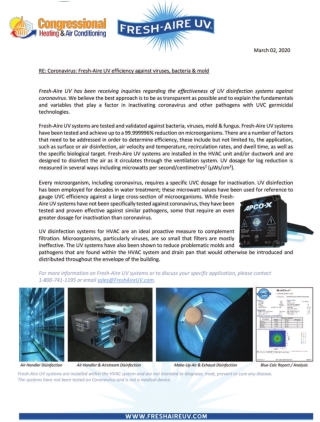 Coronavirus: Fresh-Aire UV efficiency against viruses, bacteria & mold