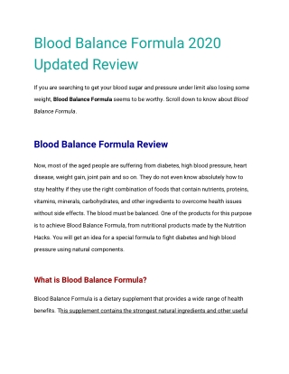 Blood Balance Formula 2020 Updated Review - Stop saying