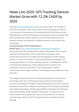 News Live 2020: GPS Tracking Devices Market Grow with 12.2% CAGR by 2026