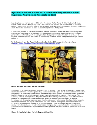 Hydraulic Cylinder Market 2016-2026 Present Demand, Share, Size & Future Growth Trends To 2026