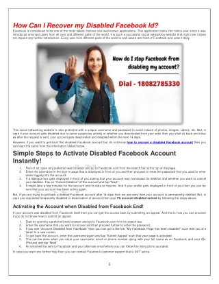 How Can I Recover my Disabled Facebook Id?