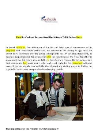 Hand Crafted and Personalized Bar Mitzvah Tallit Online Store