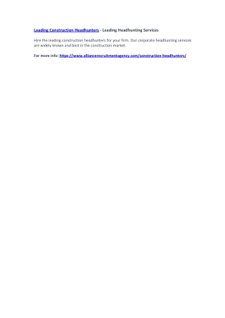 Leading Construction Headhunters - Leading Headhunting Services