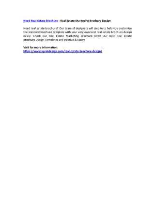 Need Real Estate Brochure - Real Estate Marketing Brochure Design