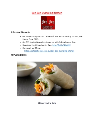 5% off - Ben Ben Dumpling Kitchen Preston Menu, VIC