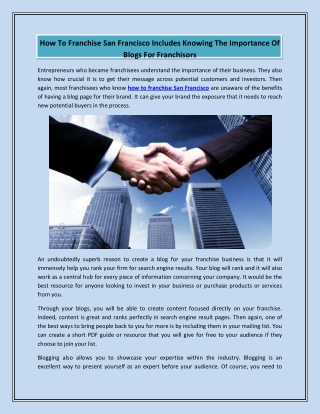 How To Franchise San Francisco Includes Knowing The Importance Of Blogs For Franchisors