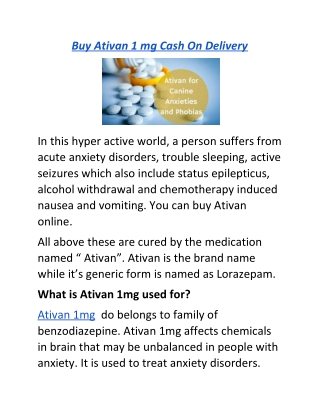 Buy Ativan 1 mg Cash On Delivery