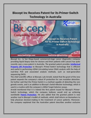 Biocept Inc Receives Patent for its Primer-Switch Technology in Australia