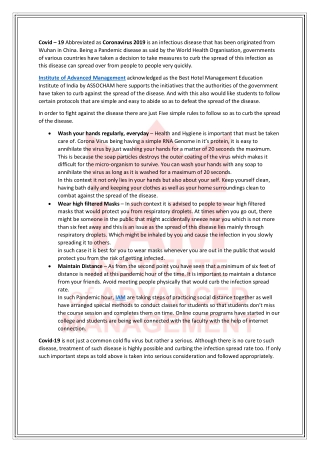 How to fight against the Covid-19 Disease - Institute of Advanced Management