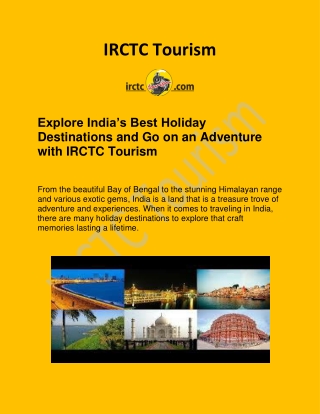 Explore India’s Best Holiday Destinations and Go on an Adventure with IRCTC Tourism