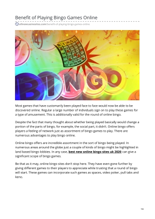 Benefit of Playing Bingo Games Online