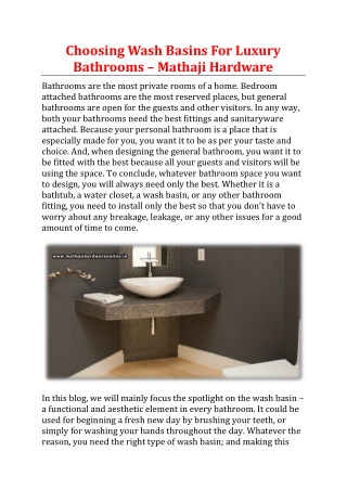 Choosing Wash Basins For Luxury Bathrooms - Mathaji Hardware