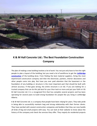 K & M Hall Concrete Ltd.: The Best Foundation Construction Company