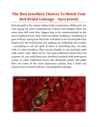 The Best Jewellery Choices To Match Your Red Bridal Lehenga - Aura Jewels