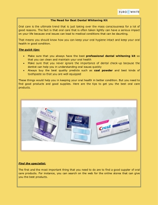 The Need for Best Dental Whitening Kit