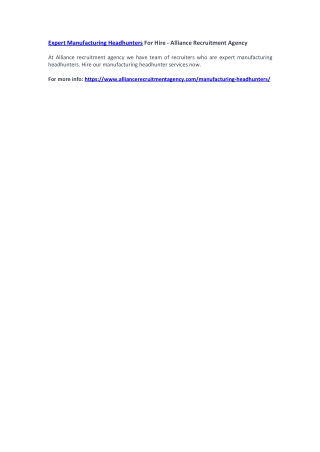 Expert Manufacturing Headhunters For Hire - Alliance Recruitment Agency