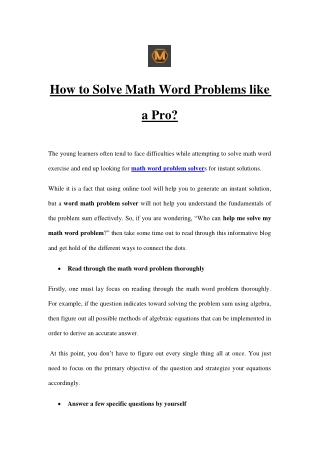 How to Solve Math Word Problems like a Pro?