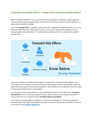 Tramadol Uses, Side-effects, Precaution & Dosage