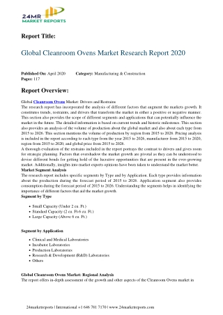 Cleanroom Ovens Market Research Report 2020