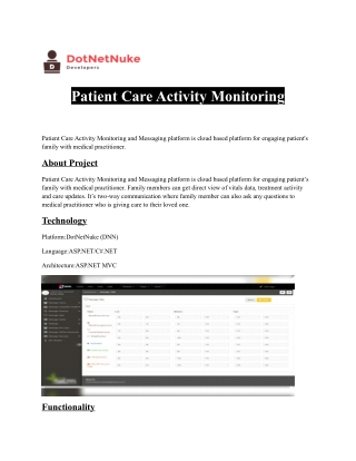 Patient Care Activity Hire Dotnetnuke Developes