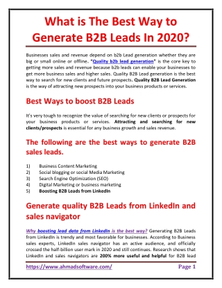 What is the Best way to generate B2B leads in 2020