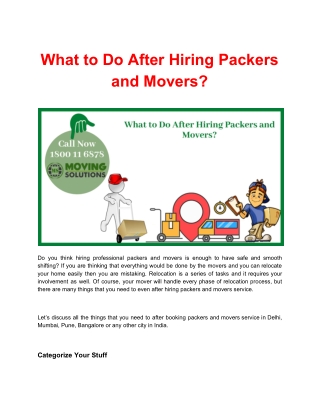 What to Do After Hiring Packers and Movers?