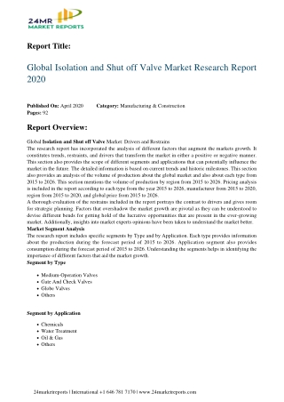 Isolation and Shut off Valve Market Research Report 2020