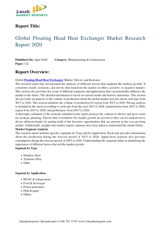Floating Head Heat Exchanger Market Research Report 2020