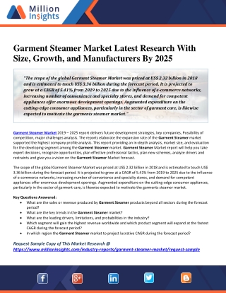 Garment Steamer Market Latest Research With Size, Growth, and Manufacturers By 2025