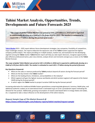 Tahini Market Analysis, Opportunities, Trends, Developments and Future Forecasts 2025