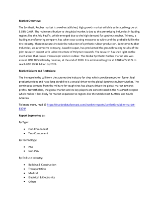 Synthetic Rubber Market Analysis Report on Size and Growth to 2025