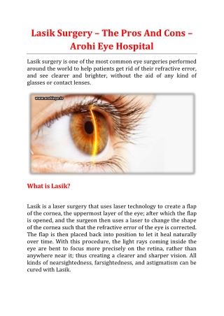 Lasik Surgery – The Pros And Cons - Arohi Eye Hospital