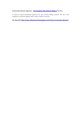 School Recruitment Agencies - Top Academic Recruitment Agency For Hire