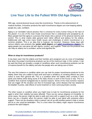 Live Your Life to the Fullest With Old Age Diapers